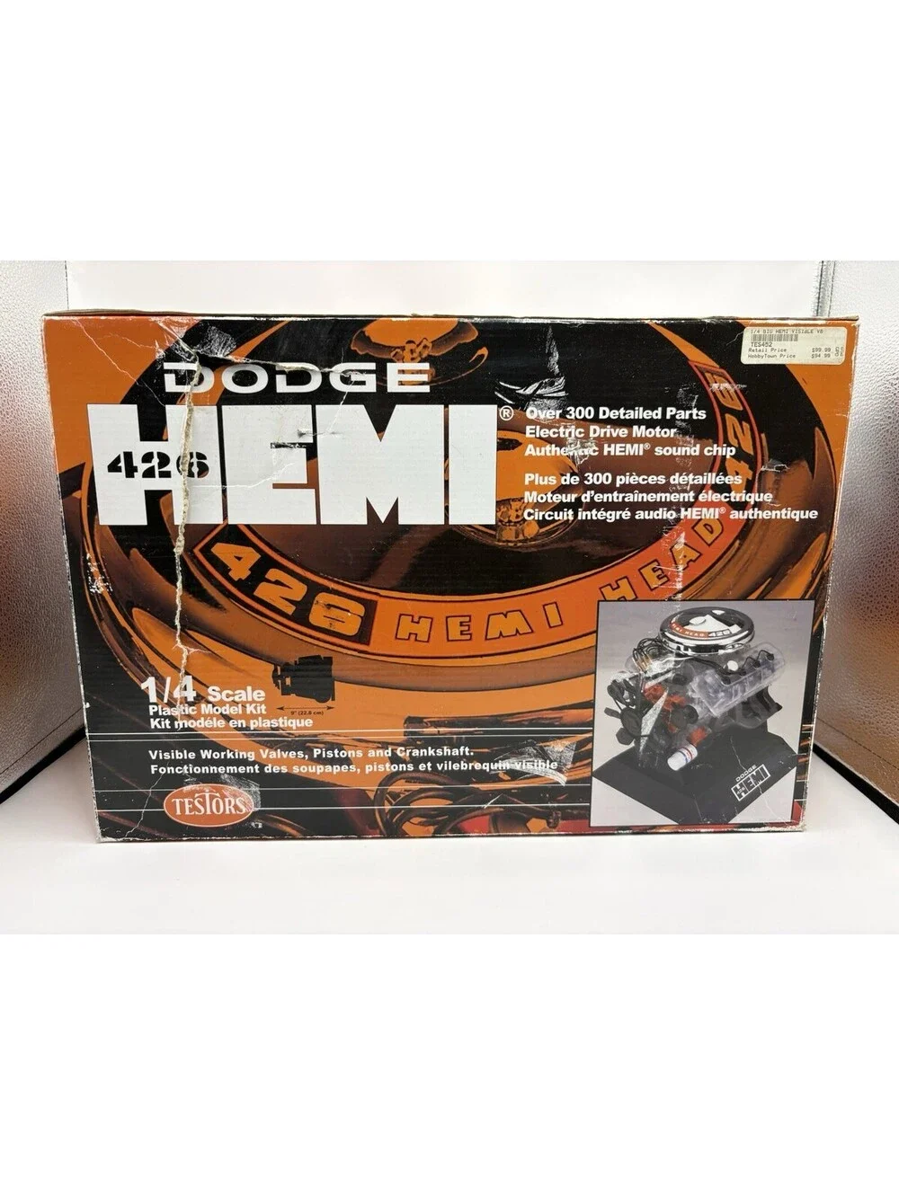 Testors Dodge 426 Hemi V-8 1:4 Scale Kit Electric Drive Motor Open Box